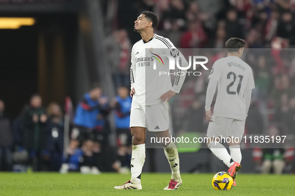 Jude Bellingham central midfield of Real Madrid and England dejected after Athletic second goal during the La Liga match between Athletic Cl...