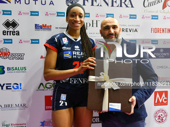 #21 Loveth Omoruyi of Chieri '76 is the MVP of the Serie A1 Tigota match between Reale Mutua Fenera Chieri '76 and SMI Roma Volley at PalaRu...