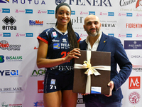 #21 Loveth Omoruyi of Chieri '76 is the MVP of the Serie A1 Tigota match between Reale Mutua Fenera Chieri '76 and SMI Roma Volley at PalaRu...