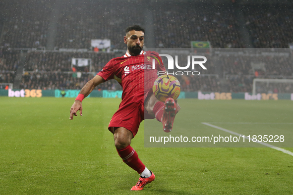 Mohamed Salah of Liverpool plays during the Premier League match between Newcastle United and Liverpool at St. James's Park in Newcastle, Un...