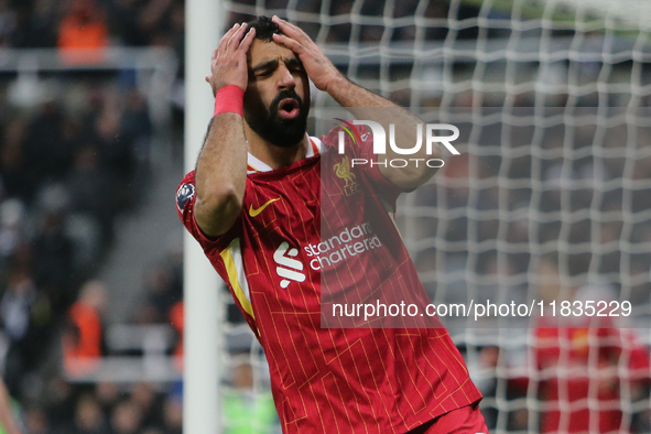 Mohamed Salah of Liverpool reacts to a missed chance during the Premier League match between Newcastle United and Liverpool at St. James's P...