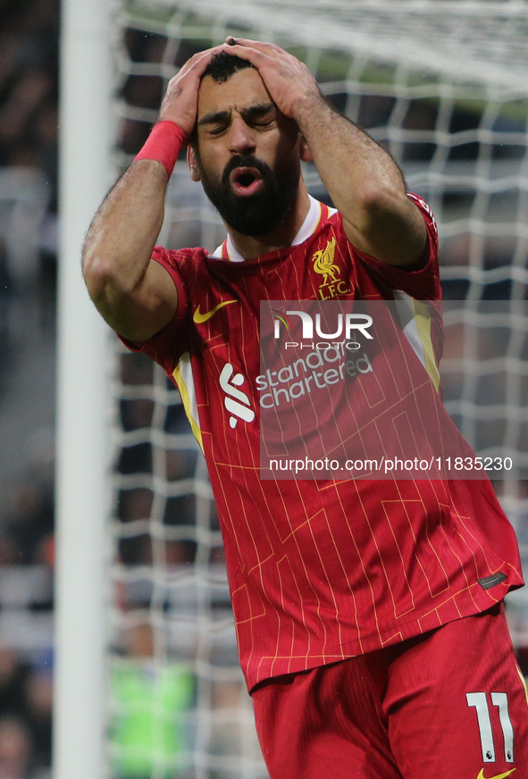 Mohamed Salah of Liverpool shows dejection during the Premier League match between Newcastle United and Liverpool at St. James's Park in New...