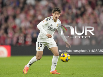 Arda Guler attacking midfield of Real Madrid and Turkey during the La Liga match between Athletic Club and Real Madrid CF at Estadio de San...