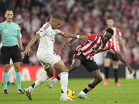 Kylian Mbappe centre-forward of Real Madrid and France and Inaki Williams right winger of Athletic Club and Ghana compete for the ball durin...