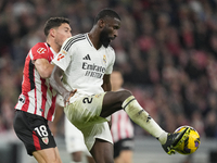 Antonio Rudiger centre-back of Real Madrid and Germany and Oscar de Marcos right-back of Athletic Club and Spain compete for the ball during...