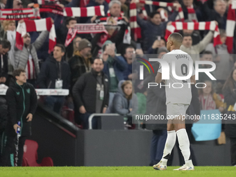 Kylian Mbappe centre-forward of Real Madrid and France after losing the La Liga match between Athletic Club and Real Madrid CF at Estadio de...