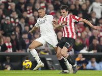 Kylian Mbappe centre-forward of Real Madrid and France and Dani Vivian centre-back of Athletic Club and Spain compete for the ball during th...