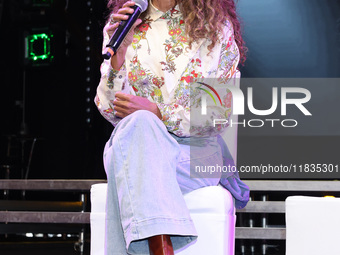 Spanish singer Rosario Flores attends the press conference to promote the Rosario Flores Tour at La Maraka Show Center in Mexico City, Mexic...