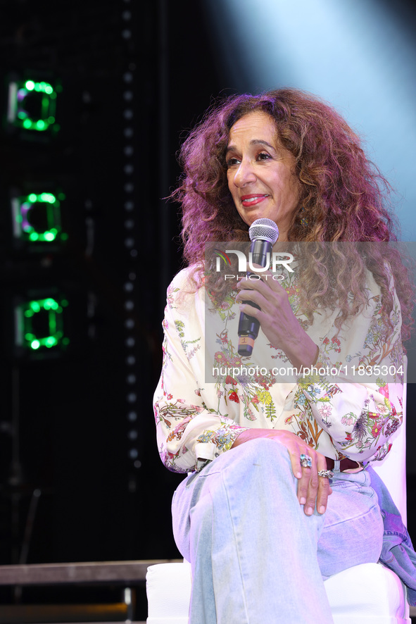 Spanish singer Rosario Flores attends the press conference to promote the Rosario Flores Tour at La Maraka Show Center in Mexico City, Mexic...