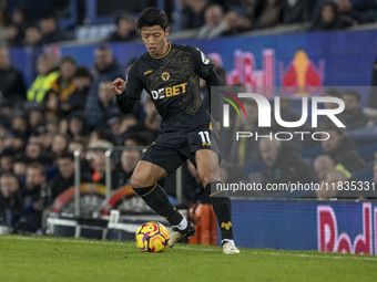 Hwang Hee-chan #11 of Wolverhampton Wanderers F.C. during the Premier League match between Everton and Wolverhampton Wanderers at Goodison P...