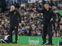 Wolves manager Gary O'Neil gesticulates during the Premier League match between Everton and Wolverhampton Wanderers at Goodison Park in Live...