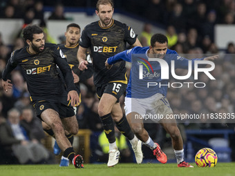 Iliman Ndiaye, number 10 of Everton F.C., is in possession of the ball during the Premier League match between Everton and Wolverhampton Wan...