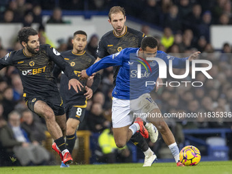 Iliman Ndiaye, number 10 of Everton F.C., is in possession of the ball during the Premier League match between Everton and Wolverhampton Wan...