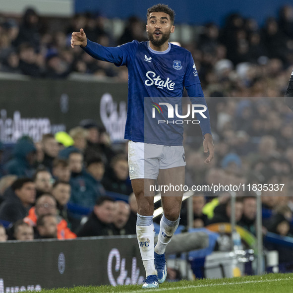 Dominic Calvert-Lewin #9 of Everton F.C. gesticulates during the Premier League match between Everton and Wolverhampton Wanderers at Goodiso...