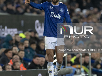 Dominic Calvert-Lewin #9 of Everton F.C. gesticulates during the Premier League match between Everton and Wolverhampton Wanderers at Goodiso...