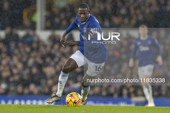 Abdoulaye Doucoure #16 of Everton F.C. is in action during the Premier League match between Everton and Wolverhampton Wanderers at Goodison...