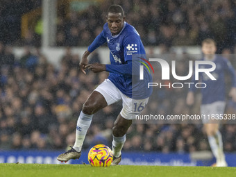 Abdoulaye Doucoure #16 of Everton F.C. is in action during the Premier League match between Everton and Wolverhampton Wanderers at Goodison...