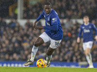 Abdoulaye Doucoure #16 of Everton F.C. is in action during the Premier League match between Everton and Wolverhampton Wanderers at Goodison...