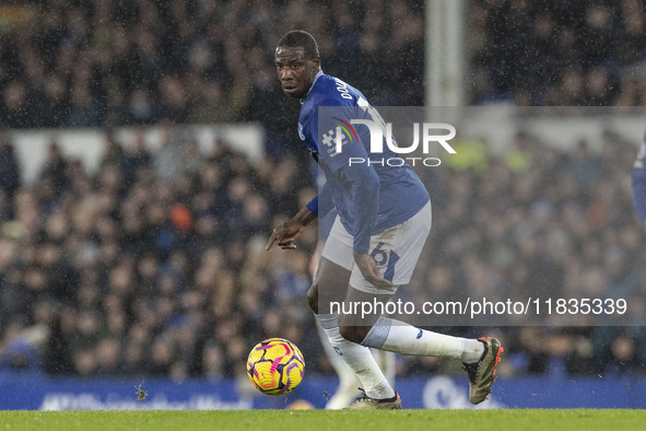 Abdoulaye Doucoure #16 of Everton F.C. is in action during the Premier League match between Everton and Wolverhampton Wanderers at Goodison...