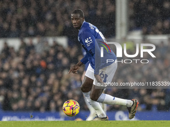 Abdoulaye Doucoure #16 of Everton F.C. is in action during the Premier League match between Everton and Wolverhampton Wanderers at Goodison...