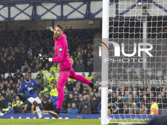 Jose Sa #1 (GK) of Wolverhampton Wanderers F.C. participates in the Premier League match between Everton and Wolverhampton Wanderers at Good...