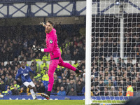 Jose Sa #1 (GK) of Wolverhampton Wanderers F.C. participates in the Premier League match between Everton and Wolverhampton Wanderers at Good...