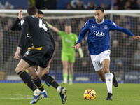 Dwight McNeil #7 of Everton F.C. is in action during the Premier League match between Everton and Wolverhampton Wanderers at Goodison Park i...