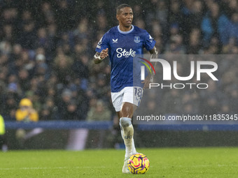 Ashley Young #18 of Everton F.C. is in action during the Premier League match between Everton and Wolverhampton Wanderers at Goodison Park i...