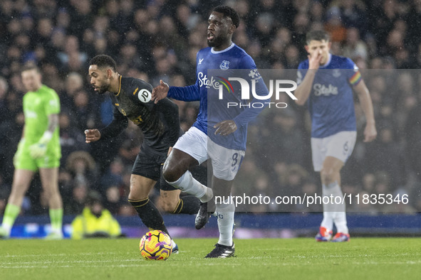 Orel Mangala #8 of Everton F.C. is in possession of the ball during the Premier League match between Everton and Wolverhampton Wanderers at...