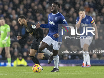 Orel Mangala #8 of Everton F.C. is in possession of the ball during the Premier League match between Everton and Wolverhampton Wanderers at...