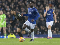 Orel Mangala #8 of Everton F.C. is in possession of the ball during the Premier League match between Everton and Wolverhampton Wanderers at...