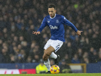 Dwight McNeil #7 of Everton F.C. plays during the Premier League match between Everton and Wolverhampton Wanderers at Goodison Park in Liver...