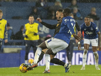 Abdoulaye Doucoure #16 of Everton F.C. tackles the opponent during the Premier League match between Everton and Wolverhampton Wanderers at G...