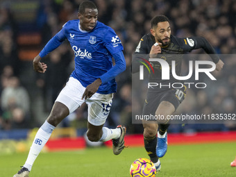 Abdoulaye Doucoure #16 of Everton F.C. is in action during the Premier League match between Everton and Wolverhampton Wanderers at Goodison...