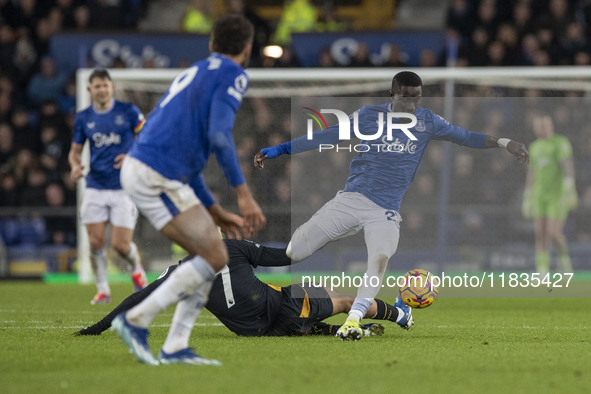 Armando Broja #22 of Everton F.C. goes past the opponent during the Premier League match between Everton and Wolverhampton Wanderers at Good...