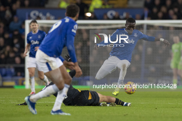 Armando Broja #22 of Everton F.C. goes past the opponent during the Premier League match between Everton and Wolverhampton Wanderers at Good...