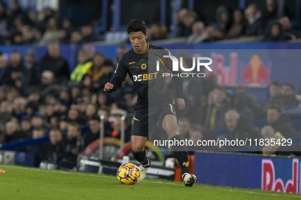 Hwang Hee-chan #11 of Wolverhampton Wanderers F.C. during the Premier League match between Everton and Wolverhampton Wanderers at Goodison P...