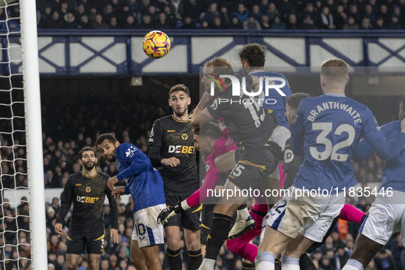 Dominic Calvert-Lewin #9 of Everton F.C. scores a goal during the Premier League match between Everton and Wolverhampton Wanderers at Goodis...