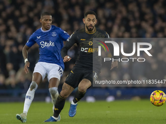 Matheus Cunha #10 of Wolverhampton Wanderers F.C. is in action during the Premier League match between Everton and Wolverhampton Wanderers a...