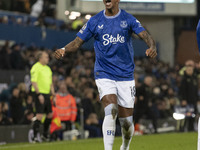 Ashley Young #18 of Everton F.C. celebrates his goal during the Premier League match between Everton and Wolverhampton Wanderers at Goodison...