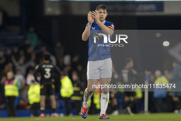 Dwight McNeil #7 of Everton F.C. applauds at full time during the Premier League match between Everton and Wolverhampton Wanderers at Goodis...