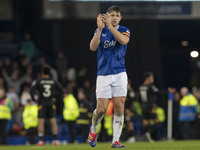 Dwight McNeil #7 of Everton F.C. applauds at full time during the Premier League match between Everton and Wolverhampton Wanderers at Goodis...