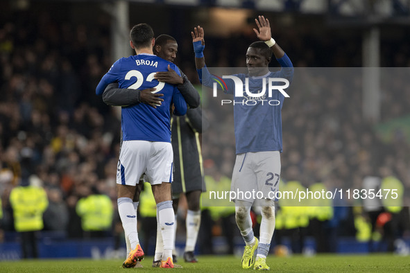 Idrissa Gueye, number 27 of Everton F.C., stands at full time during the Premier League match between Everton and Wolverhampton Wanderers at...