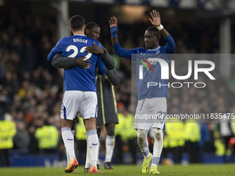 Idrissa Gueye, number 27 of Everton F.C., stands at full time during the Premier League match between Everton and Wolverhampton Wanderers at...