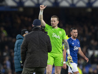 Jordan Pickford #1 (GK) of Everton F.C. stands at full time during the Premier League match between Everton and Wolverhampton Wanderers at G...