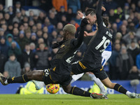 Rodrigo Gomes #19 of Wolverhampton Wanderers F.C. blocks the shot during the Premier League match between Everton and Wolverhampton Wanderer...