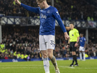 Jarrad Branthwaite #32 of Everton F.C. plays during the Premier League match between Everton and Wolverhampton Wanderers at Goodison Park in...