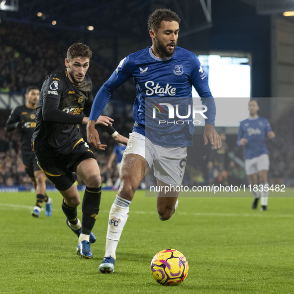 Dominic Calvert-Lewin #9 of Everton F.C. is in possession of the ball during the Premier League match between Everton and Wolverhampton Wand...