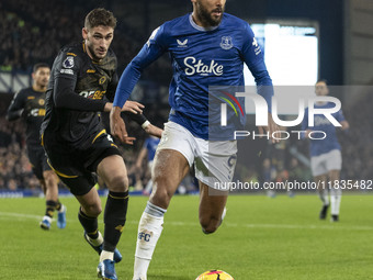 Dominic Calvert-Lewin #9 of Everton F.C. is in possession of the ball during the Premier League match between Everton and Wolverhampton Wand...