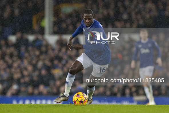 Abdoulaye Doucoure #16 of Everton F.C. is in action during the Premier League match between Everton and Wolverhampton Wanderers at Goodison...